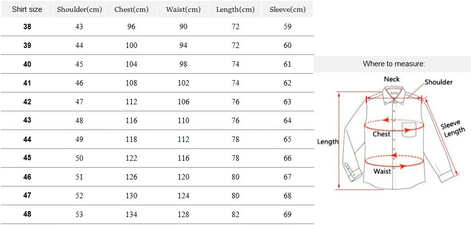 Dress shirt men's size guide