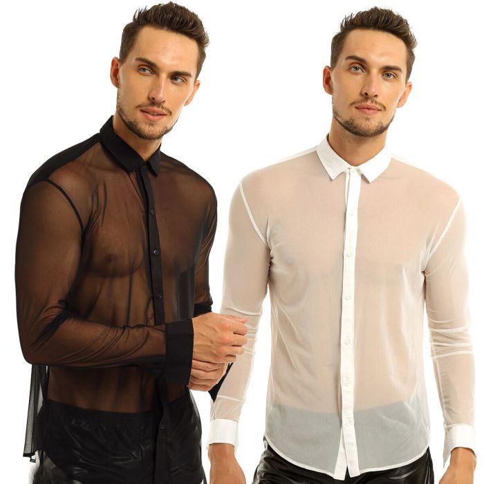 Mens white dress shirt see through